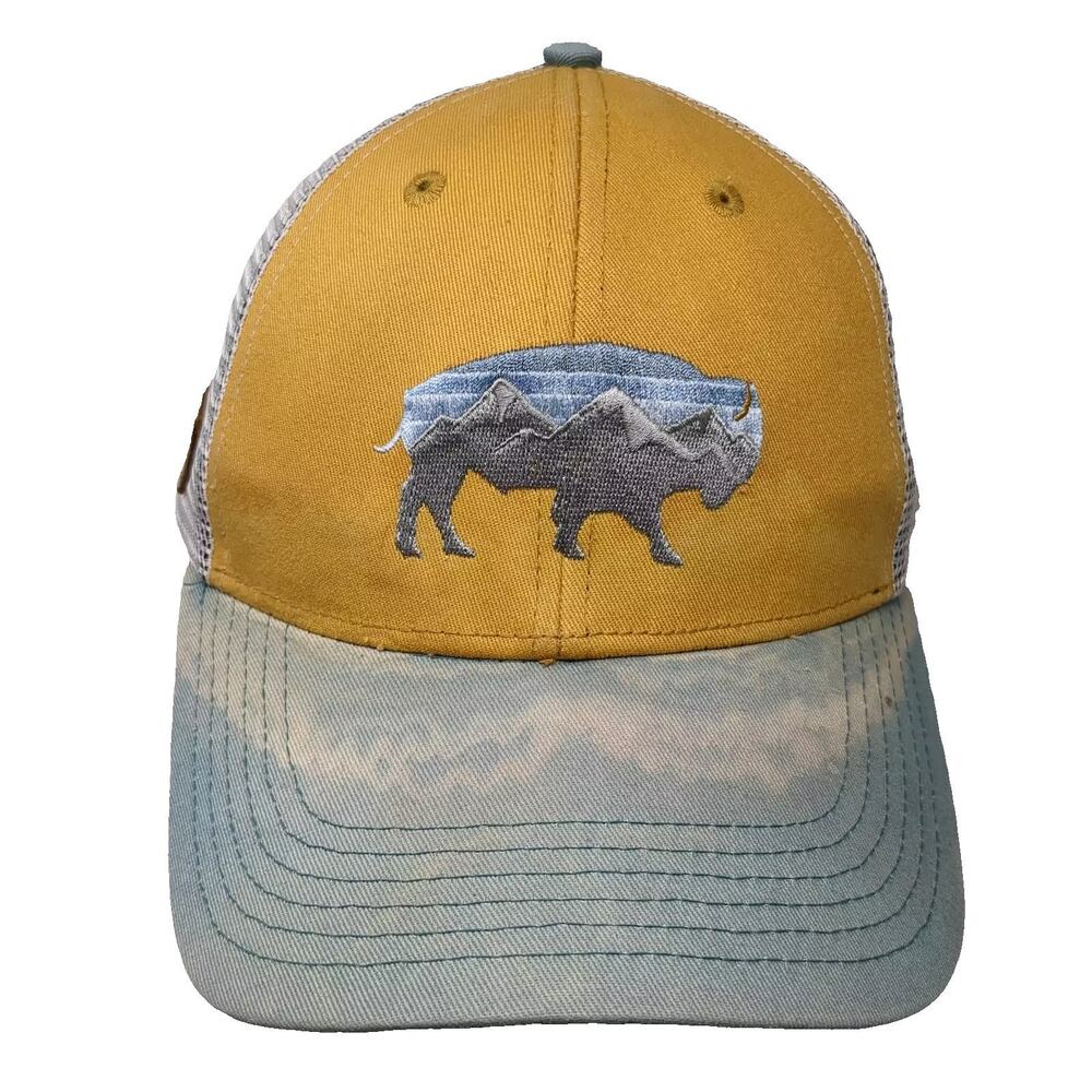 Locale Yellowstone National Park Buffalo Yellow Blue Mesh Trucker Hat One Size